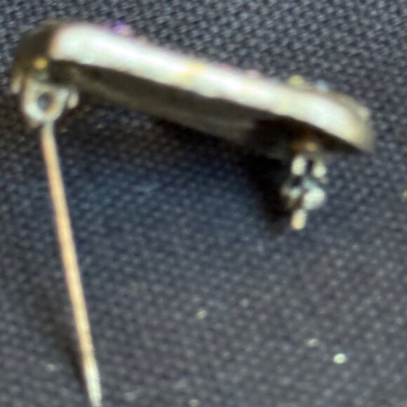 Vintage Handbag Pin Brooch With Floral Rhinestone Accents & Purple Enamel Detail - Picture 5 of 9